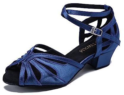 Ballroom Dance Shoes Women Low Heel Latin Salsa Swing Practice Dancing Shoes Comfortable Dance Cuban Heel 1.5inch (8,NavyBlue)