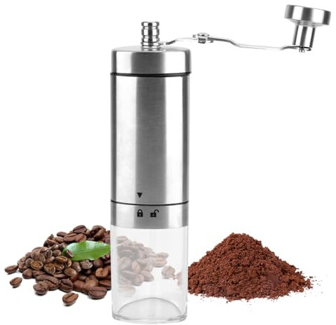Viitech Macinacaffè manuale, in acciaio inox, con manico pieghevole, macinatura regolabile, macinatura grossolana per chicchi di caffè, per casa, ufficio, viaggi