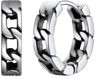 ChainsHouse Boucle d'Oreille pour Homme Anneaux Clou d'Oreille Chaîne Cubaine Petit Créole Femme Enfant Garcon en Acier Inoxydable Argent/Or/Noir Bijou Cadeau Mari Noël Fête des Pères Nouvel An