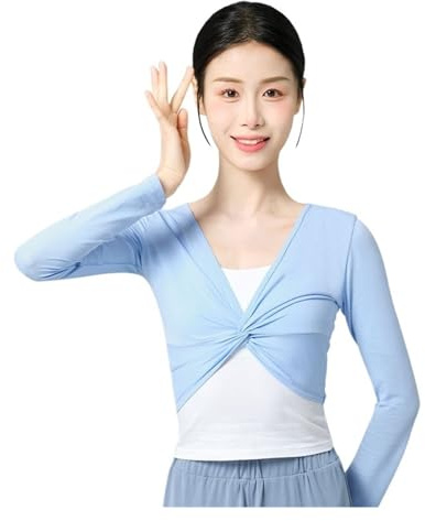 JMORCO Scaldacuore Danza Top da Balletto Donna Giacca Classica Avvolgente Coat Camicia da Ballo a Maniche Lunghe in Cotone (Blue, M Height 160-165cm)