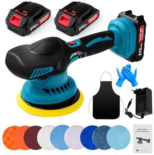 TKSE Lucidatrice Senza Fili, Lucidatrice per Auto da 6 Pollici, con 2 Batterie da 21 V, 1500 Mah e 13 Pezzi, 6 Velocità Variabile 5500 Rpm, Kit Lucidatura Orbitale per Lucidatura Ceratura Levigatura