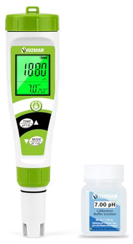 UIUZMAR Medidor de pH Piscina, Medidor de pH EC Hidropónico, Probador de Temperatura Digital pH EC PPM con Solución de Calibración de pH 7.0 para Piscina, Spas, Hidropónicos, Agua Potable, Acuarios