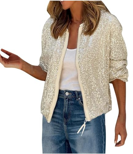 Veste Bomber Paillettes Sequins Éclair - Blouson Brillant Scintillant, Cardigan Haut Tops Bolero Chic