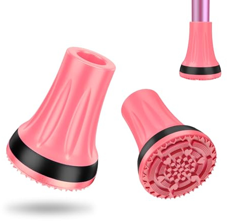 supregear Tacos de Goma de Muleta 18 mm 19 mm (x2 uds), Conteras de Bastón Antideslizante de Goma de Alta Resistencia para Todo Terreno Agarre Extremo Pies Gorra para Muletas y Bastones, Rosado