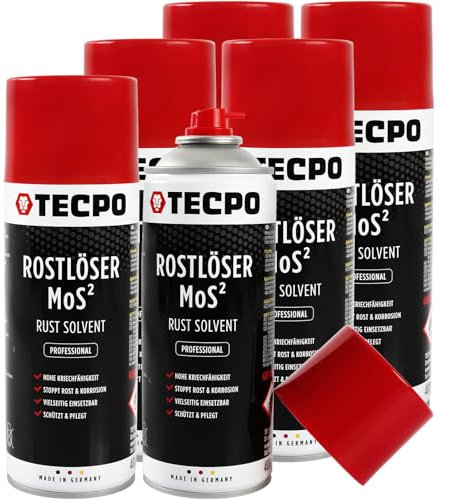 TECPO Lot de 6 produits anti-rouille MoS² - 400 ml - Lubrifiant - Convertisseur de rouille - Spray multifonction avec protection contre la corrosion et capacité de fluage pour les joints oxydés et