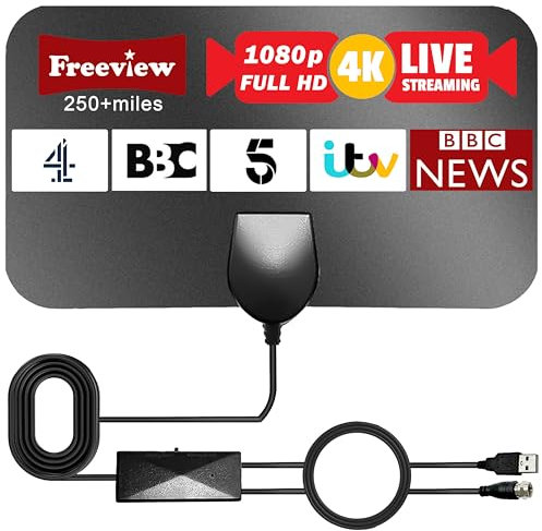 FWQW Antenna TV da interni aggiornata FWQW 2025, antenna digitale per TV Freeview con amplificatore di segnale, supporta 4K 1080P