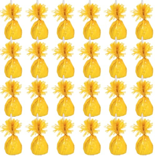 PARTYRAMA.CO.UK Yellow Foil Helium Balloon Weights 175gr - Pack of 24 - Durable & Colourful Weights for Birthdays Parties, Events & Celebrations - Perfect Balloon Weight Holders