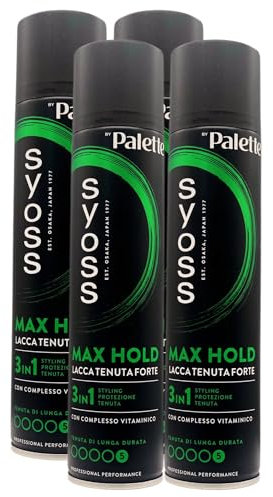 Lacca Tenuta Forte MAX HOLD Con Complesso Vitaminico Di Lunga Durata. 3In1 Styling, Protezione, Tenuta 300ml (4 Spray)