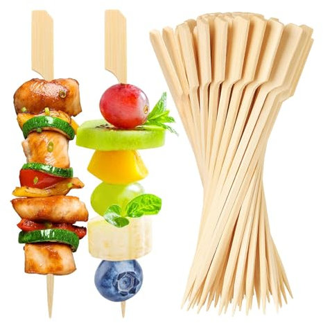 Qixuer Holzspieße, 200 Stück 15cm mit Griff - natürliche Farbe Bambus Schaschlikspieße, Spieße Fingerfood, Grillspieße, Partyspieße