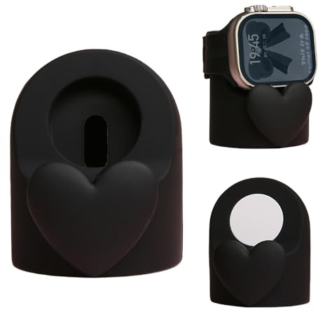 QLD COVER Charger Stand Compatible with Apple Watch Series Ultra2/Ultra/10/9/8/7/6/5/4/3/2/1/SE2/SE, for iWatch Lovely 3D Heart Silicone Charging Desk Stand Dock Holder Night Stand Mode, Black Love