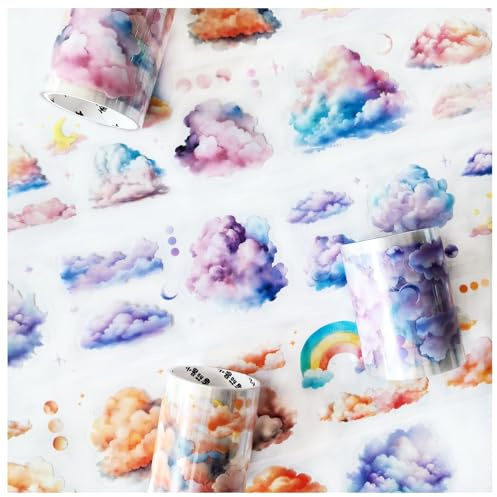 Ta Merry Scrapbook Set di 3 rotoli Washi Tape PET Scrapbooking Cloud Stickers Bullet Journal per scrapbook fai da te calendario,taccuino fotografico,diario,Notebook (Cloud 2)