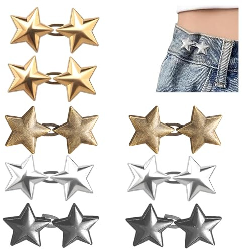 8 Pairs Jean Waist Tightener Clips, No Sewing Required Reusable Adjustable | Star Trouser Waist Tightener, Adjustable Star Pant Waist Tightener Clips for Tightening Loose Pants, Skirts, Sleeves, Belt