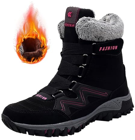 Botas de invierno para mujer, ligeras, antideslizantes, ligeras, de senderismo, impermeables, antideslizantes, de algodón, para exteriores, clásicas, Rosa intenso., 35 EU