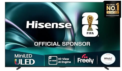 Hisense 85 85U7QTUK MiniLED QLED 144Hz Smart AI TV - Hi-View AI Engine, 144Hz Game Mode PRO, 2.1 Channel, Dolby Atmos, Quantum Dot Colour, Anti-Reflection with Freely, Disney +, YouTube, Netflix
