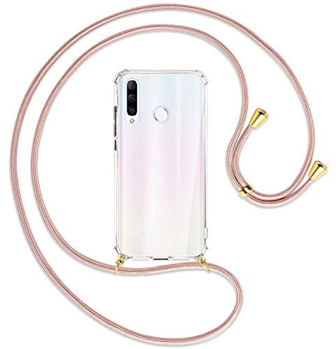 mtb more energy Handykette kompatibel mit Huawei P30 Lite, P30 Lite New Edition (6.15'') - roségold/Gold - Smartphone Hülle zum Umhängen - Anti Shock Full TPU Case