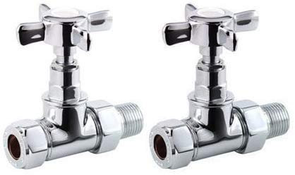 Pair of Iflo 15mm Cross Head Straight Radiator Valves for Towel Rail - Vintage Style