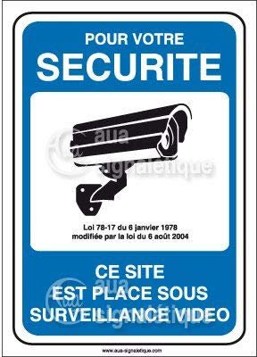 AUA SIGNALETIQUE - Autocollant pour votre sécurité site placé sous surveillance vidéo - 150x210 mm, Vinyl adhésif