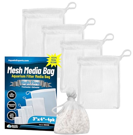 Aquatic Experts High Flow Filter Media Bag - Durable Filter Bags for Fish Tank, Secure Aquarium Media Bag with Drawstring, Media Bags for Aquarium and Pond, High Flow (White), 3” x 4” – 4 Pack
