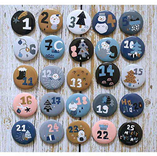 HERZWILD - Calendario dell'Avvento con numeri a spilla, per calendario natalizio e il fai da te Sacchetto di iuta (motivo pupazzo di neve)