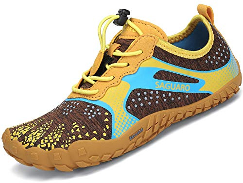 SAGUARO Unisex barn barfotaskor snabbtorkande vandringsskor lätta löparskor storlek 24–36, GUL, 35 EU