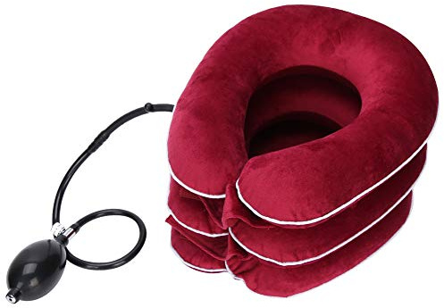 Dispositivo de tracción cervical, tracción de cuello hinchable, alivio de la tracción cervical, alivio del dolor, masaje cervical, tracción cervical, apoyo contra la cabeza (rojo)