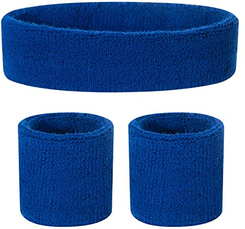 ONUPGO - Juego de diademas y muñequeras para niños, banda de algodón atlética para deportes (1 diadema + 2 muñequeras) (Azul)