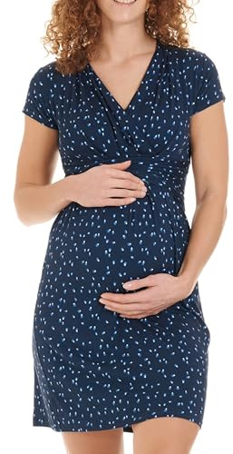 Herzmutter Vestido de Maternidad de Verano - Vestido de Lactancia - Corta Minivestido con Aspecto Envolvente - para Mujer - para Embarazadas, Lactancia - 6800 (XL, Azul/Puntos)