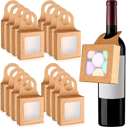 Scatola per bottiglie di vino in carta kraft da 25 punti, con finestra da appendere, scatole regalo pieghevoli per regali, bottiglie di vino vuote per decorazione, scatola per bottiglie di vino