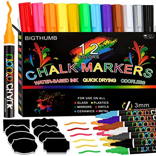 talifoca 12 Kreidestifte für Fenster Tafel - 6mm Kreidemarker Fensterstifte Abwaschbar, Flüssigkreide Bunt, Glasmalstifte Kinder