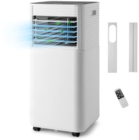 TANGZON 7000/9000BTU Portable Air Conditioner, 4 in 1 Air Cooler, Dehumidifier, 2 Speeds Fan with 24H Timer, Sleep Mode, Remote Control, LED Display & Window Kit for Home Office (9000BTU, White+Black)
