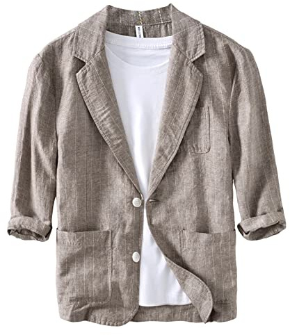 Icegrey Giacche da Uomo in Cotone Lino da Uomo Slim Fit Casual Blazer Due Bottoni Giacche Eleganti Classico Giacche e Cappotti, Kaki Scuro, XL