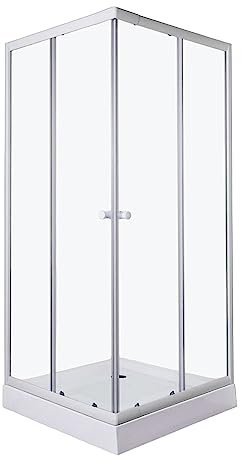 Eckduschkabine Dusche Eckeinstieg, variabel einstellbar 80x80-90x90 cm, Höhe 190 cm, Eckdusche, 2 Schiebetüren, ESG Sicherheitsglas, Doppelrollen, Eckduschkabine Weiß - Duschwanne separat erhältlich