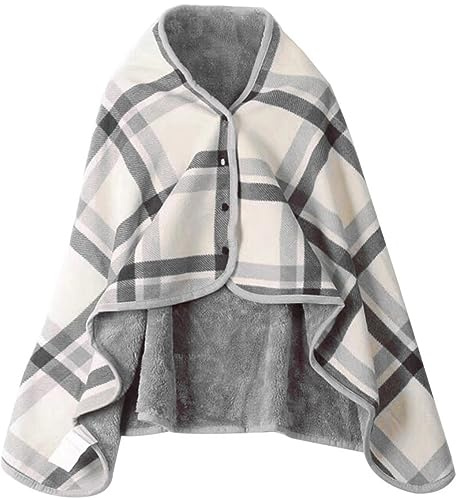 JEMPET Coperta in lana con bottoni - Confortevole poncho Coperta in flanella scialle - Coperte senza maniche in peluche per donne e uomini (grigio)