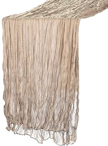 QUARKZMAN 10Ft Tovaglia Tavola Stamigna, 35 x 118 Pollici Rustico Garza Tovaglia Puro Runner per Matrimonio Festa Matrimonio Decorazioni Tavolo, Sabbia
