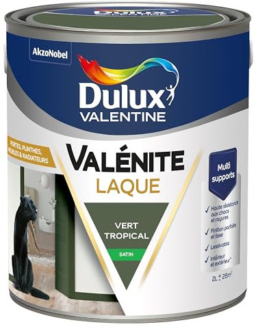 Dulux Valentine Peinture Laque Valénite Intérieur et Extérieur Multi-supports - Finition parfaite et lisse, Formule Haute Résistance - Satin Vert Tropical 2 L