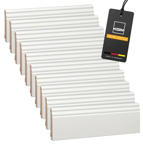 Förpackning KGM Hamburger Sockellist Altberliner Profil - klassisk rundad listprofil - Vitlackerad Golvlist i Massiv Furu - Mått: 2400 x 18 x 95 mm - 40 st / 96M