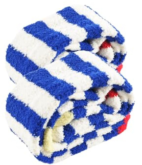 CutiePlusU Femmes cuisse haute Fuzzy Chaussettes Coral Fleece au-dessus du genou haut Slipper Chaussette - Bleu-blanc Rayé 1 Paire