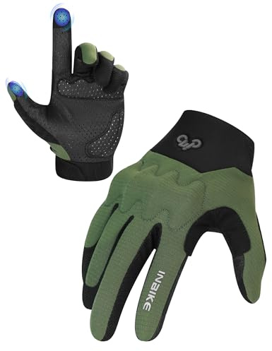 INBIKE MTB Moto Ciclismo Guantes Hombres con protección D30 3 Dedos Pantalla táctil A Prueba de Golpes Elástico Reflectante Transpirable Dedos Largos IHC539 Verde M