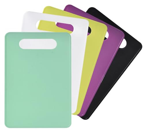 5 Stück Kunststoff Schneidebrett Rutschfest, Brettchen Spülmaschinenfest BPA Frei, Antibakteriell Schneidebretter Set, Frühstücksbretter Kunststoff für Fisch Gemüse Obst Fleisch Brot (29 x 19cm)