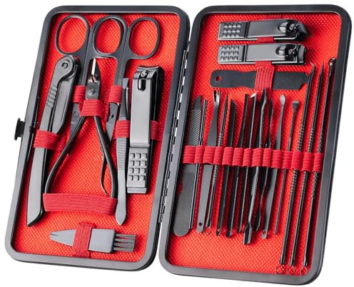 XMOSNZ Maniküre-Set, Nagelknipser, Pediküre-Set, 24-teiliges Edelstahl-Nagelknipser-Set für Herren, Nagel-Set mit Etui für Reisen, Herrenpflegeset