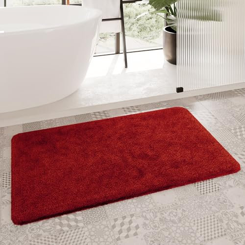 Homie Living Badteppich, Badematte kuscheliger Flauschiger weicher Flor l rutschfest und Waschbar Porto Azzurro (55 x 65 cm, Kamin rot)