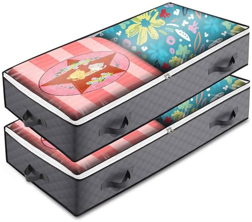 Almacenaje Bajo Cama, Caja de Almacenamiento Debajo de la Cama Plegable, Cajas Almacenaje de Gran Capacidad con Ventana Transparente, Organizadore Armario para Ropa, Zapatos y Mantas (2 pcs)