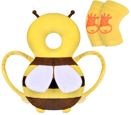 Vicloon Protector de Cabeza para Bebe, Cojín Protector Seguridad Bebe con Rodilleras, Anti-Caídas Almohada Protección Bebé, Almohadilla Protectora de Cabeza para Gatear y Caminar-Abeja