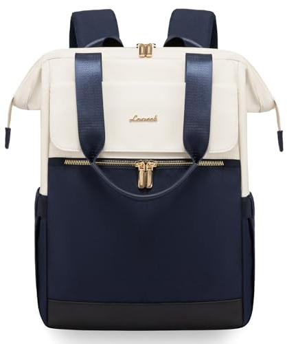 LOVEVOOK Moderner Laptop Rucksack, Schulrucksack Teenager Backpack Women Elegant Tagesrucksäcke Handtasche 2 in 1, 17,3 Zoll für Uni Büro Arbeit, Beige & Grau