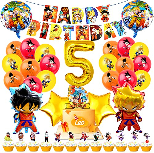 Decoración de cumpleaños de Dragón, 5.º cumpleaños, globos de Dragón, decoración de fiesta con globos, tarta de cumpleaños, banner de anime, decoración de Feliz Cumpleaños