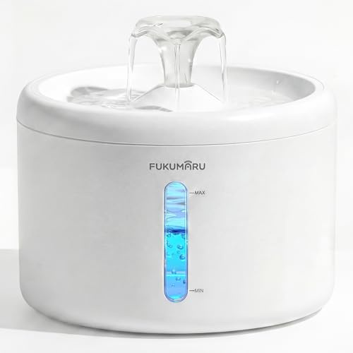 FUKUMARU Fontanella per Gatti da 2.4L, Distributore Acqua Automatico per Animali Domestici, Dispenser Acqua con Pompa Silenziosa in ABS, Estetica Curata, con 3 Filtri e Adattatore.