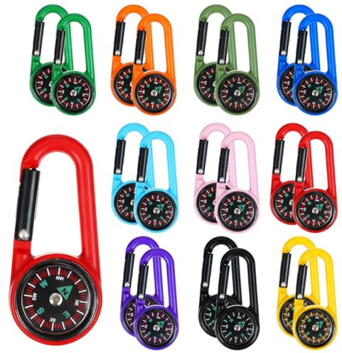 WWYSSZ 20 Piezas Multicolor Brújula Niños Brújula con Mosquetón, Llavero Senderismo Brujula Navegación, Pequeña Brújulas de Supervivencia, para Camping Escalada Senderismo Forestal Exploración Camping