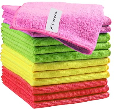 PURECO Microfibre Cleaning Cloth, All Purpose Surface Towel, Streak & Scratch Free, Reusable | 12 Pack, 30cmx30cm