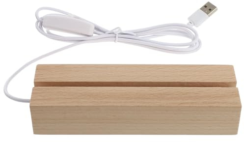 Uonlytech Base Luminosa LED USB de Madera de 15 CM Luz Cálida Soporte Acrílico para Tablero Ranura de 5 MM Base de Luz para Decoración del Hogar y Visualización Portátil