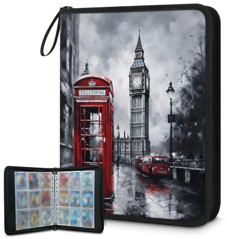 Carpeta de tarjetas coleccionables con 9 bolsillos para tarjetas de autobús de Londres, álbum de tarjetas del Big Ben británico con fundas extraíbles, libro de tarjetas impermeable con cremallera